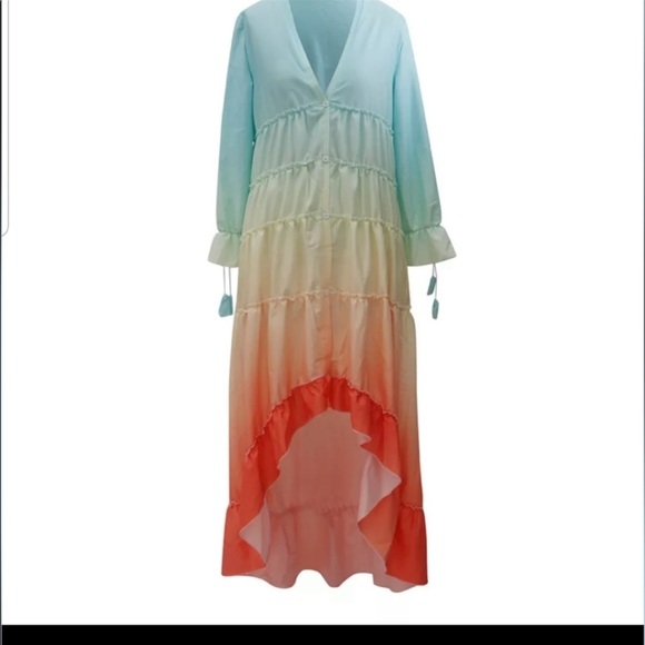 BOHO Ombré Rainbow Tiered Maxi Dress - Picture 3 of 8